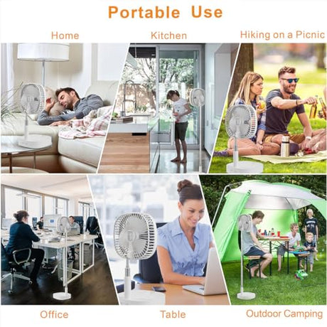 Magesh Portable Pedestal Fan - Foldaway Standing Fan Foldable Desk Fan, Use 7200Mah Rechargeable Battery, Remote Control Telescopic 4 Speed Quiet Timer Fan for Home Kitchen Outdoor Camping (Gray) Magesh