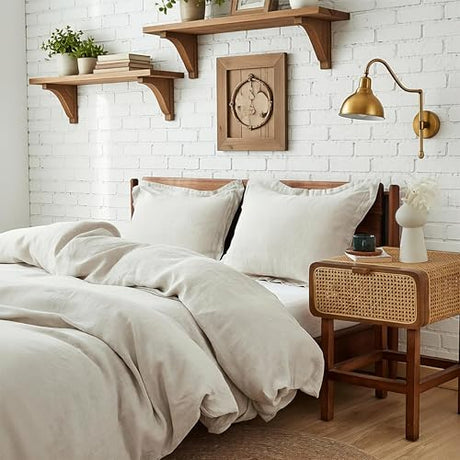 Simple&Opulence 100% Linen Duvet Cover Set 3pcs Basic Style Natural French Washed Flax Solid Color Soft Breathable Farmhouse Bedding with Button Closure - Linen, Full Simple&Opulence