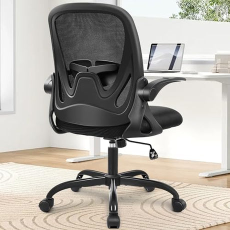 Primy Office Chair Ergonomic Desk Chair with Flip up Armrests Swivel Breathable Desk Mesh Computer Chair with Adjustable Lumbar Support and Height for Conference Room (Black) Primy