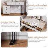 KDCAS Vanity Desk with Mirror and Lights| Small Makeup Vanity Set with Adjustable Cabinet & 5 Drawers Storage| Modern Dressing Table for Small Spaces & Bedroom(White and Black) KDCAS