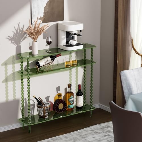 Dewrhiixe Acrylic Console Table Narrow, 3 Tier Long Entryway Table with Storage, Mid-Century Modern Sofa Table Entry Table for Living Room, Hallway (Green, 39.4“×9.4”×35.4“) Dewrhiixe