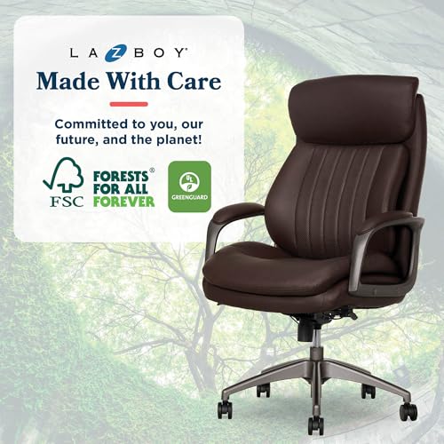 La-Z-Boy Nova Executive Office Chair, Patented AIR Ergonomic Support Technology, High-Back Premium Comfort & Support, Dark Brown Vegan PU Leather La-Z-Boy