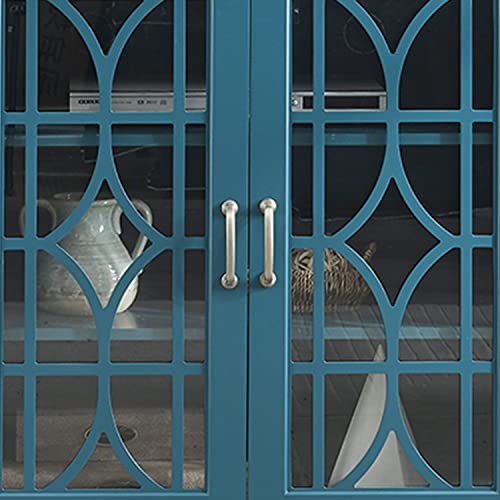 SUPPNEED 63” TV Stand, Storage Buffet Cabinet, Sideboard with Glass Door and Adjustable Shelves, Console Table for Dining Living Room Cupboard, Teal Blue SUPPNEED