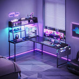 AODK L Shaped Gaming Desk with Led Lights, 59 Inch Reversible Gaming Computer Desk with Display Shelves, PC Gamer Desk Gamer Table with Storage Bag, L Desk for Game, Black AODK