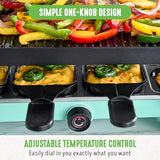 GreenLife Raclette Indoor Tabletop Grill, Healthy Ceramic Nonstick, 2-in-1 Grill and Griddle, 8 Square Nonstick Pans, Adjustable Temperature Control, Easy Indicator Light, PFAS-Free, Turquoise GreenLife