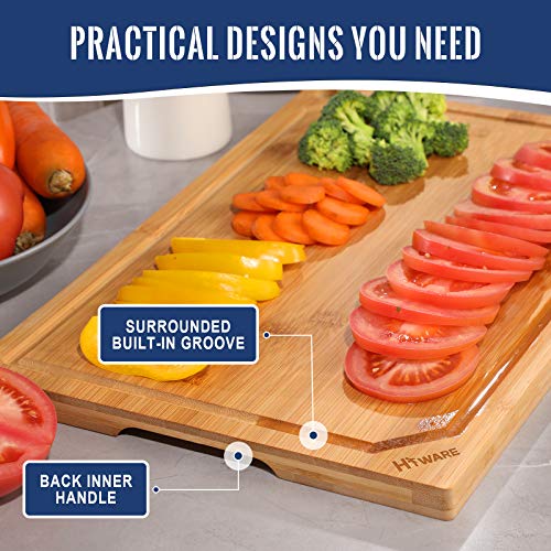 Hiware 4-Piece Extra Large Bamboo Cutting Boards Set for Kitchen, Heavy Duty Cutting Board with Juice Groove, Bamboo Chopping Board Set for Meat, HIWARE