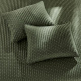 WDCOZY Olive Green Cross Stitch Queen Size Quilt Set, Striped Lightweight Soft Bedspread, Channel Farmhouse Rustic Coverlet, All Season Country Bedding, Thin Comforter WDCOZY