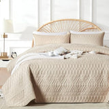 akkialla King/Cal King Size Quilt Bedding Set,Beige Lightweight Microfiber Soft Bedspread,Modern Style Geometric Pattern Coverlet Set for All Seasons,3 Piece(1 Quilt,2 Pillow Shams) akkialla