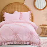 ROYALAY Pink Bedding Kids Comforter Sets for Girls Ruffle Bedding Set Full/Queen Size with 2 Pillow Shams, Blush Pinch Pleat Comforter for All Season (Pink, Full-81"x86") ROYALAY