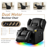DRMBOOK Dual Motor Power Swivel Rocker Recliner Chairs, Electric Wall Hugger Reclining Sofa with Massage & Heat, Comfy Theater Seating with LED Light/USB/Type-C Ports (Leather Black, Set of 2)
