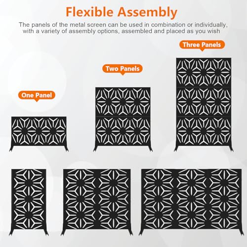 Meyoppm 72" H×48" W Metal Privacy Screen, Outdoor Indoor Privacy Screens with Stand Panels, Free Standing Decorative Privacy Screen for Patio Meyoppm