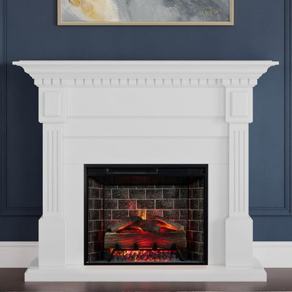 Modern Ember Augustine White Mantel Package 55" W x 48" H with 28 Inch Electric Fireplace Insert - 1,000 Sq Ft Heater 4 Flame Colors, Ember Bed Included | Compatible with Alexa and Google Assistant