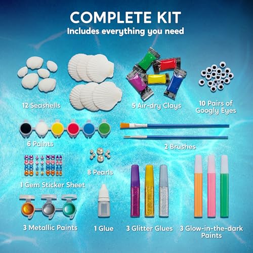 Klever Kits 12 Kids Sea Shell Painting Kit-Glow in The Dark-Arts & Crafts for Boys and Girls Ages 6-12, Art Supplies, Kids Craft Paint Kits, Creative Art Toys for Kids Christmas Birthday Part - WoodArtSupply