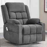 Ketaiyou Swivel Rocker Recliner Chair for Adults with Massage and Heat, Cup Holders and Side Pockets, Glider Rocking Reclining Single Sofa Chair for Living Room(DK Grey)