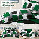Tyrot 3 Piece Green Quilt Set Full/Queen Size Christmas Green Black Geometric Reversible Bedding Set Microfiber Lightweight Bedspread Coverlet with 2 Shams Modern Bed Cover for All Season, 90''x96'' Tyrot