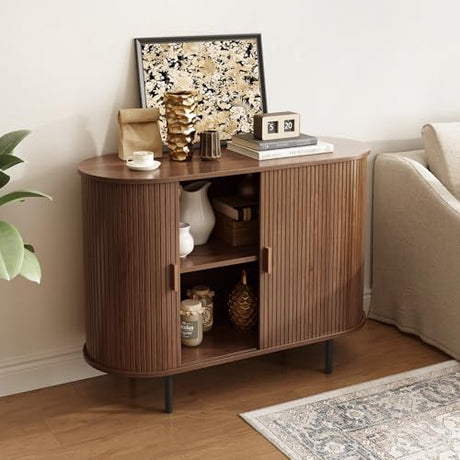 ONBRILL 40" Sideboard Buffet Cabinet with Storage, Storage Cabinet with Sliding Door & Adjustable Shelf, Modern Accent Coffee Bar Console Table for Kitchen, Entryway, Walnut ONBRILL