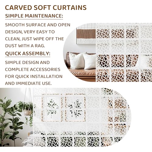 24 Pcs PVC Hanging Room Divider,Flower Carving Pattern Panels,Decorative Wall Screen Panel, Room Divider Partitions Panel Screen for Decorating Bedroom Dining Kitchen Office Studio 29 * 29cm PICKUTS