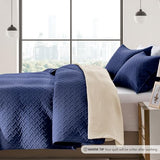 FLYMME Quilts Queen Size - Ultra Soft Navy Blue Quilt Lightweight Microfiber Bedspreads, Classic Basket Weave Pattern Bedspread Bed Coverlet 3 Pieces for All-Season (1 Quilt, 2 Pillow Shams) FLYMME