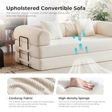 79" Convertible Sofa Bed No Assembly, 5-in-1 Sleeper with Fixed Frame & Corduroy Cloud Cushion, Foldable Futon Couch for Small Apartment, Guest Room, Office (Beige White) Bsxupke