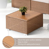 LAUSAINT HOME Outdoor Patio Furniture, 7 Piece Patio Furniture Set PE Rattan Sectional Conversation Sets with Thick Cushions & Wood-Like Coffee Table for Garden, Porch(Beige/Brown Wicker) LAUSAINT HOME