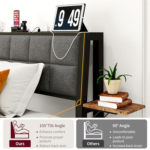 JUISSANO Twin Bed Frame with Wood Storage Headboard/USB Charging Station,Heavy Duty Metal Platform Bed Frames Twin Size No Box Spring Needed,Removable Bedside Shelf,Black and Rustic Brown JUISSANO