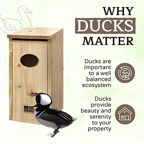 Made in USA, Premium Pine Wood Duck House, Ready to Install Nesting Box for Wood Ducks and Hooded Mergansers Applewood Outdoor