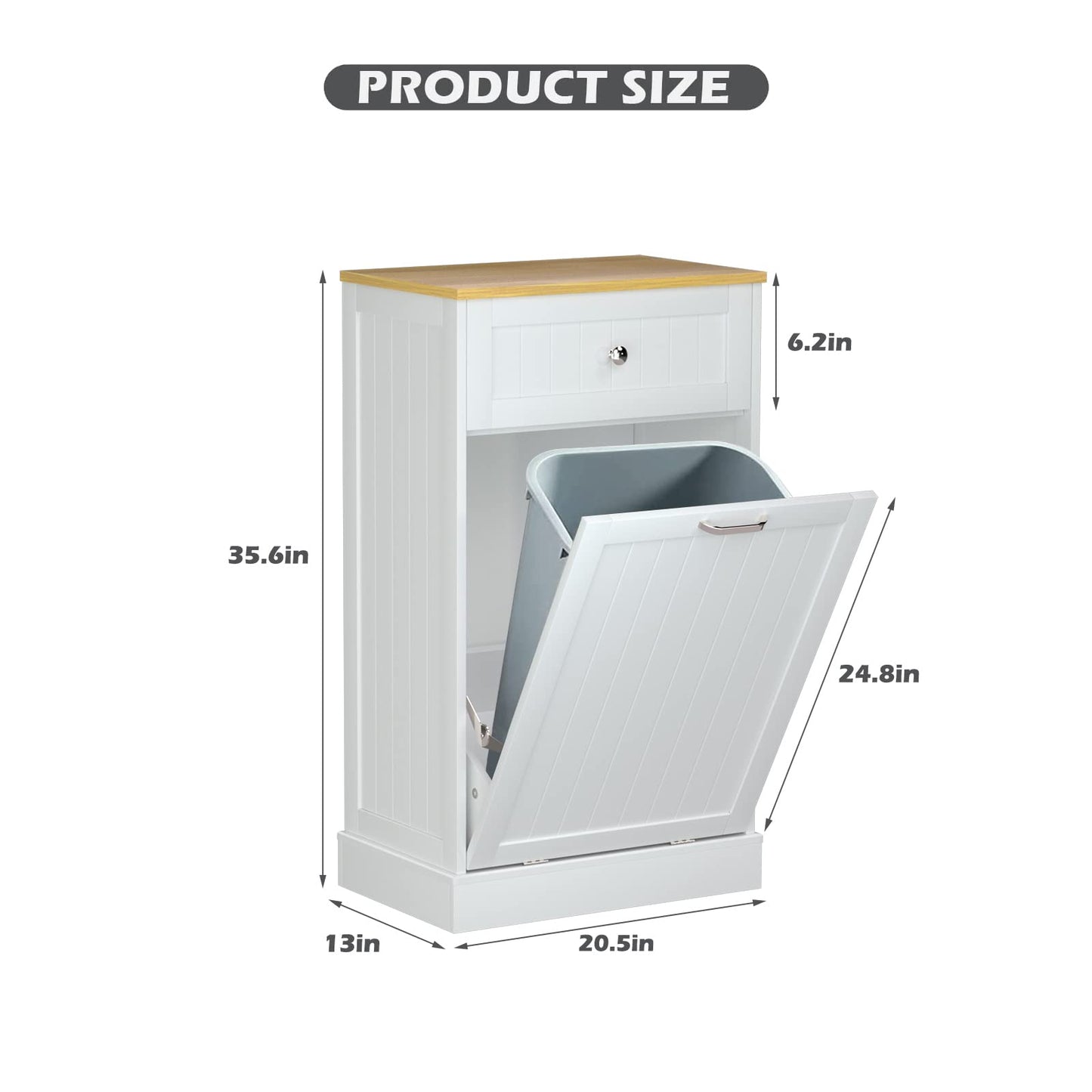 GAZHOME Tilt Out Trash Cabinet, Wooden Free Standing Trash Cabinet,Recycling Cabinet with Hideaway Drawer,10 Gallon Tilt Out Trash Cabinet Kitchen(White) - WoodArtSupply