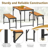 Tangkula 3-Pieces Patio Dining Set for 4 People, Outdoor Picnic Table & 2 Benches, 44" Acacia Wood Dining Table w/Metal Frame, Space-Saving Dinette Set for Garden Porch Poolside Yard Balcony Tangkula