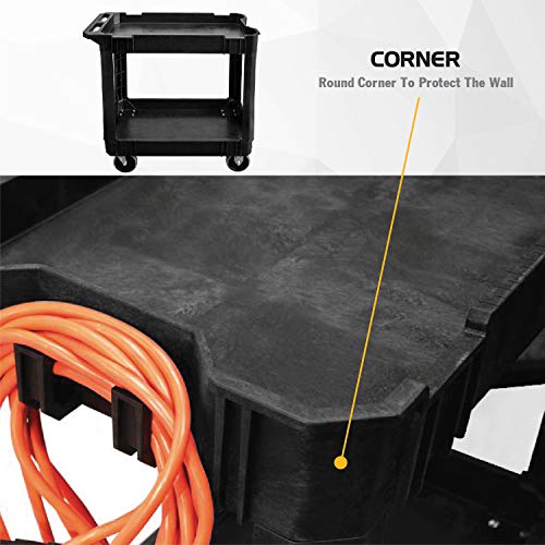 Olympia Tools 2 Shelf Black Rolling Utility Cart - Supports Up to 500 lbs, Comfort Handle - Heavy Duty Carts With Wheels - Great for Warehouse, Olympia Tools