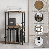 YAKANJ End Table with LED Light,Record Player Stand with Albums Storage,Vinyl Records Storage,Turntable Stand Side Table for Music Room Studio Living Room Bedroom-Retro YAKANJ