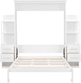 MERITLINE Queen Murphy Bed with Storage Drawers,LED Lights and Shelves,Wood Murphy Wall Bed Cabinet for Adults (White) MERITLINE