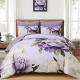 Dobuyly Purple Comforter Set Full Size 7 Piece Bed in a Bag Full, Purple Floral Printed on Light Purple Comforter Set with Sheets, Soft Microfiber Botanical Complete Bedding Set for All Season Dobuyly