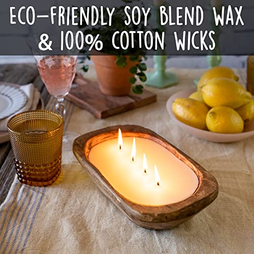 Wooden Dough Bowl Candle 10 Inch, Soy Candle, Farmhouse Candles for Table, Wood Boat 4 Wick, Décor, Unscented - WoodArtSupply