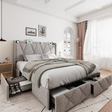 iPormis Modern Upholstered Queen Bed Frame with 4 Storage Drawers and Charging Station iPormis