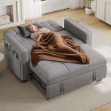 DWVO 55" Convertible Sofa Bed, 3-in-1 Sleeper Sofa with Pull-Out Couch, Velvet Futon Couch with Adjustable Backrest and USB, Modern Loveseat for Living Room Apartment, Light Grey DWVO