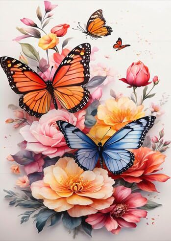 Diamond Art Kits for Adults - Butterfly Flowers Diamond Painting Kits DIY 5D Full Drill Diamond Dots Paintings with Diamonds Gem Art and Crafts for Home Decor 12x16 Inch