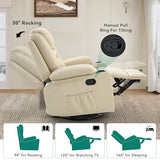 YITAHOME Recliner Chair,PU Rocking Chair for Adults,Swivel Recliner with Cup Holders,Heat and Massage,Single Sofa Seat with Side Pockets for Living Room/Bedroom,White YITAHOME