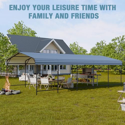 EBE 13' x 25' Metal Carport, Outdoor Steel Carport Canopy with Galvanized Steel Frame and Roof, Heavy Duty Garage Shelter Shade for Cars, Boats, and Truck EBE