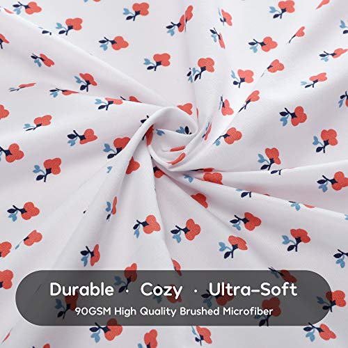 SLEEP ZONE Kids Printed Twin Bed Sheets Set 3-Piece - Super Soft & Cute Kids Sheet Set with Flat Sheet, Fitted Sheet, Pillowcase (Twin, Little Bouquet Red) SLEEP ZONE