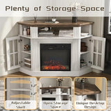 Flamaker Fireplace Corner TV Stand for TVs up to 55 Inch, Entertainment Center with 18" Fireplace, TV Console Table with Glass Door Storage Cabinet and Open Shelf (White) Flamaker