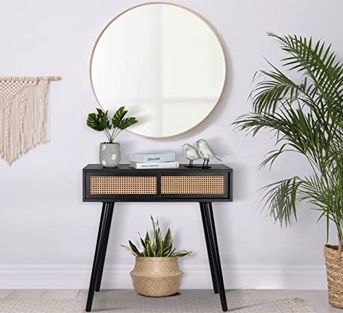 Console Table Small Entryway Table, 31" Console Tables for Entryway, Vanity Desk Rattan Dresser Side Table Black Entry Table Narrow Console Table Modern Hallway Table Boho Sofa Table for Living Room