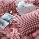 mixinni Red Gingham Comforter Set Twin XL, Plaid Comforter Set 3 Pieces 1 Red Grid Comfoter with 2 Pillow Cases for All Seasons, Soft Fluffy Modern Grid Pattern Printed Bedding-Twin XL Size mixinni