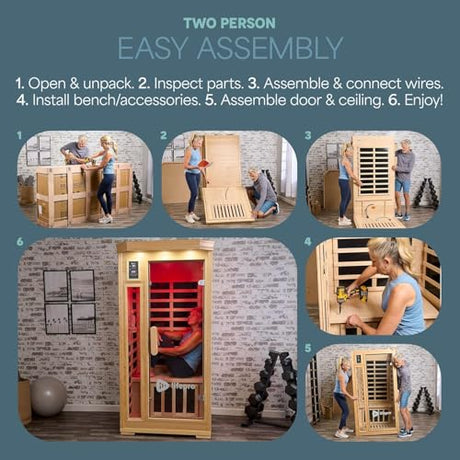 LifePro RejuvaCure 1 Person Far Infrared Sauna for Home - Tempered Glass Door, Oxygen Ionizer, & 7 Chromotherapy Lights for Indoor Sauna - Canadian Hemlock Wood Dry Sauna with Bluetooth Sound System LifePro