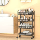 OVICAR 4 Tier Mesh Wire Rolling Cart, Kitchen Storage Organizer Utility Cart, Full Metal Basket Storage Art Trolley Carts with Wheels & 4 Side Hooks