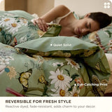 Bedsure 100% Cotton Reversible Floral Duvet Cover King Size - Flowers and Birds Pattern Printed Comforter Cover with Zipper Closure & 2 Pillow Shams, Comforter Sold Separately (Green Garden, 104"x90") Bedsure
