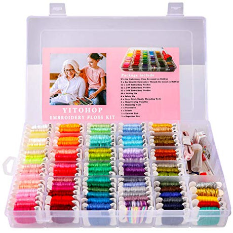 YITOHOP 200pcs+ Embroidery Floss kit, Friendship Bracelet String Kit with Organizer Box-Included 100pcs Friendship Bracelet Floss Thread,Cross Stitch Kits Xmas Gifts YITOHOP