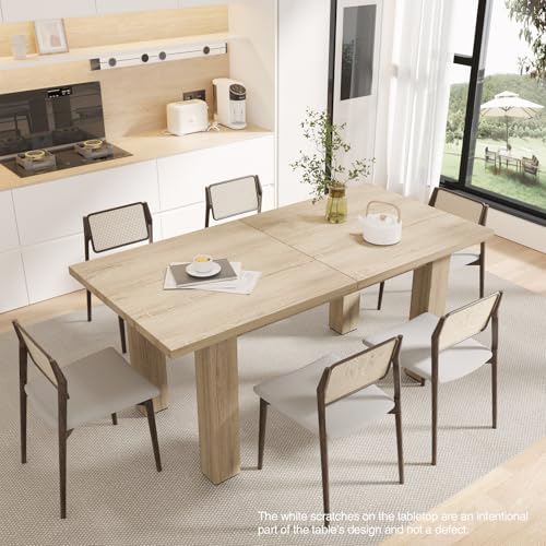Halitaa Extendable Dining Room Table for 6-10 Person, 55'' to 78'' Rustic Expandable Rectangle Dining Table, Meeting for Small Kitchens, Dining Office Areas, Oak Halitaa