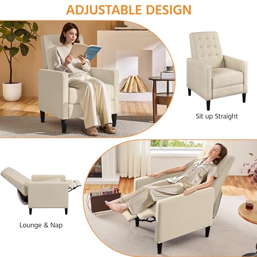 Yaheetech Fabric Recliner Chair Mid-Century Modern Recliner Adjustable Single Recliner Sofa with Thicker Seat Cushion Tufted Upholstered Sofa with Pocket Spring for Living Room Bedroom Beige Set of 2