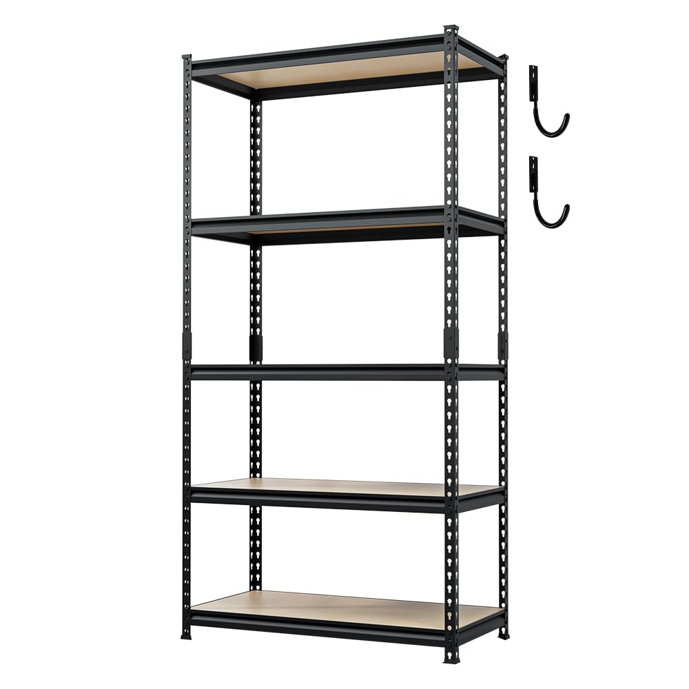 JEKOSEN 4000Lbs Storage Shelves Heavy Duty 5 Tier Adjustable Garage Shelving,Utility Rack Shelf Units for Closet Pantry Basement Kitchen Warehouse,36" Wx18 Dx72 H,Black JEKOSEN