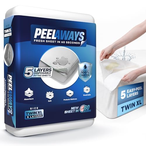 PEELAWAYS Waterproof Disposable Bed Sheets – for Use in Home Mattresses, Hospital Beds, Massage Tables, Hotels, and Campers – Comes with 5 Quick and Easy Peel Away Layers for Your Use PEELAWAYS
